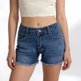 thumbnail image 5 of Women Mid Rise Jeans Shorts Frayed Raw Hem Summer Stretchy Casual Denim Shorts, 5 of 6