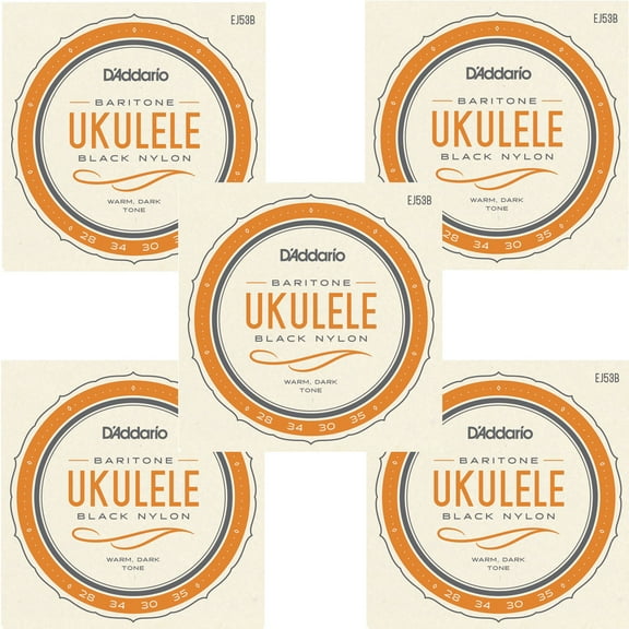D'Addario Ukulele Strings 5-Pack Black Nylon EJ53B Uke Baritone
