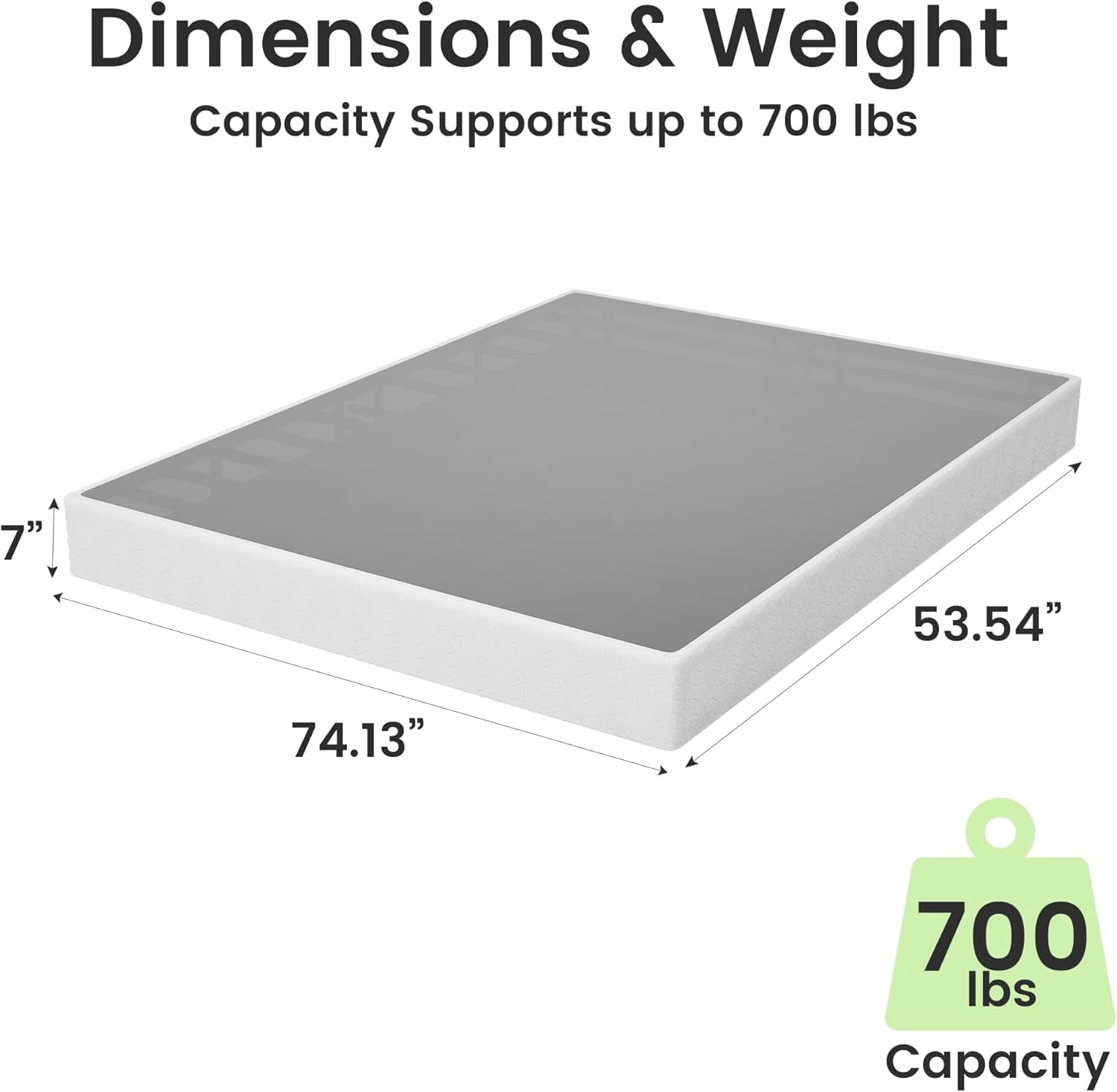 Qiyou 7 Inch Low Profile Full Box Spring, Heavy Duty Steel Mattress Foundation with Fabric Cover, Quick Assembly Metal Bed Base