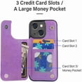 thumbnail image 2 of Dteck for iPhone 13 Wallet Case with Card Holder, Butterfly Flower Embossed Faux Leather Kickstand Card Slots Case, Handmade Shockproof Protective Slim Soft Flip Phone Case 2021 6.1", Purple, 2 of 6