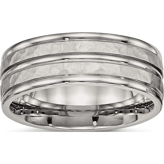 Stainless Steel Polished And Hammered 8mm Grooved Band (Size 7) Made In China sr529-7