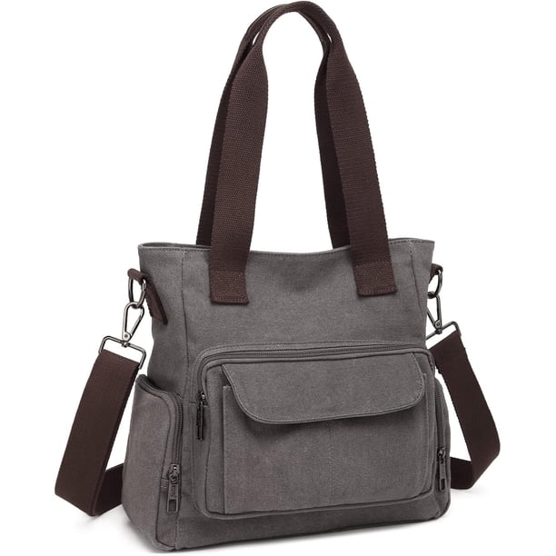 Bolso de lona para mujer, bolso bandolera, bolso de mano pequeño, bolso de mano con múltiples bolsillos y asa superior, bolsos de trabajo