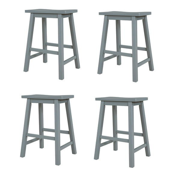 Farmhouse Rustic Stools, 23.6-inch Height Vintage Counter Height Chairs with Solid Wood Legs, Modern Backless Design Indoor Bar Stools with Footrest for Kitchen and Bistro (Gray,Set of 4)
