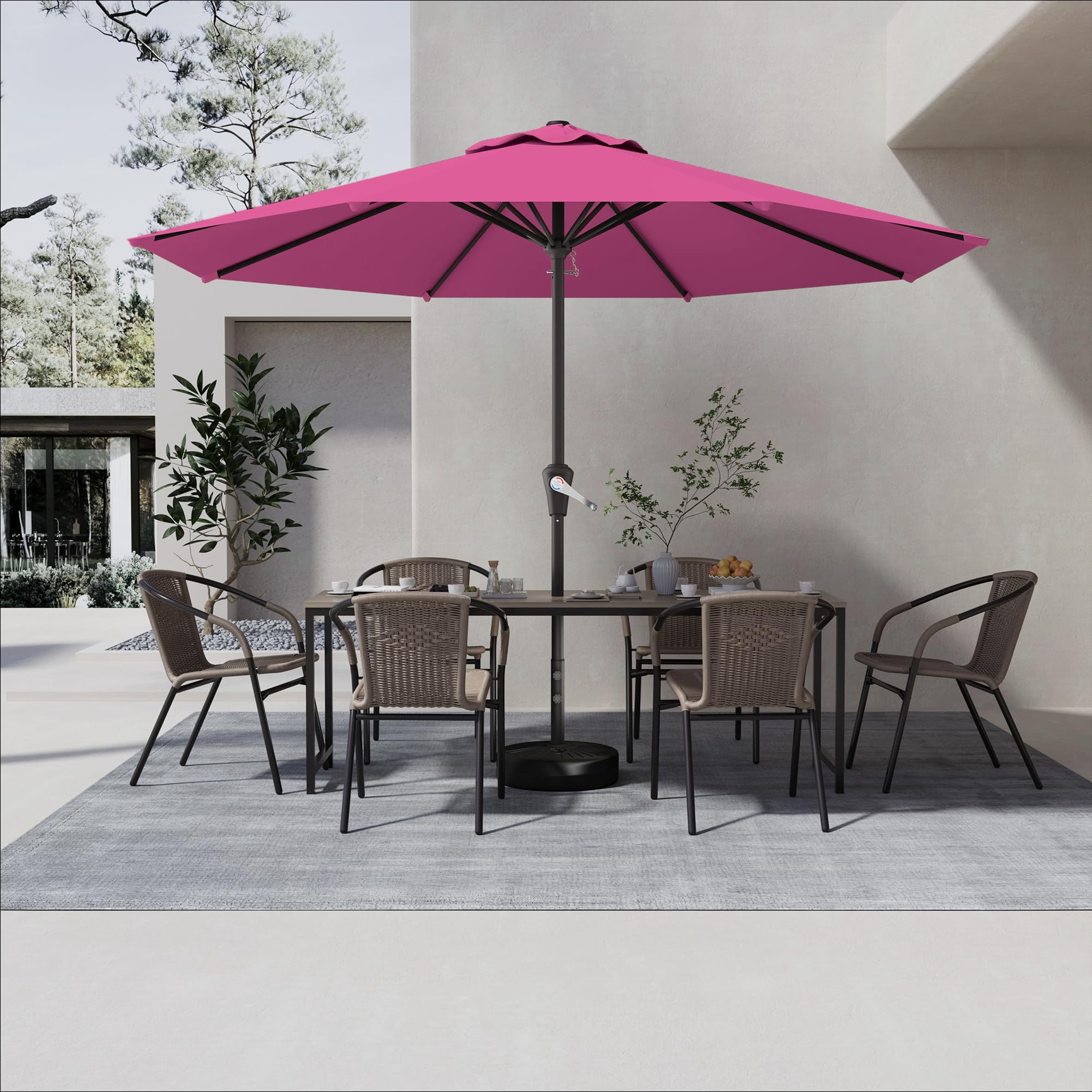 9 FT Outdoor Patio Umbrella with Push Button Tilt and Crank, 8 Rib Sturdy Garden Market Pool Umbrella, Beige