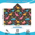 thumbnail image 2 of DarkBrown Cartoon Dinosaurs Colorful Plants Pattern Hooded Bath Towel，60"x35" for Ages 3 To 12 Kids, Quick Dry Lightweight Soft Microfiber Hood Beach Towel Cover Up for Kids, 2 of 7
