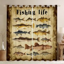 Feelyou Cartoon Pike Fish Black Out Curtains for Teens, Hunting and Fishing Curtains Pack of 2 (42x63 Each), Rustic Farmhouse Life Bedroom Curtains, Curtains and Drapes Decor