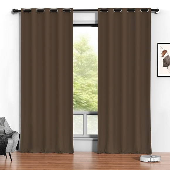 Cortinas Blackout Marrones, Juego de 2 Paneles de 52 x 96 Pulgadas, Cortinas Térmicas Aislantes Que Oscurecen la Habitación para Recámara y Sala de Estar, Protección de Privacidad y Reducción de Ruid