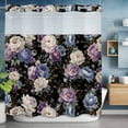 thumbnail image 6 of Spring Flowers No Hooks Shower Curtain with Snap-in Liner Blue Purple White Rose Floral Plant Black Shower Curtains for Bathroom, Waterproof, Easy Install, Washable 72"x78", 6 of 9