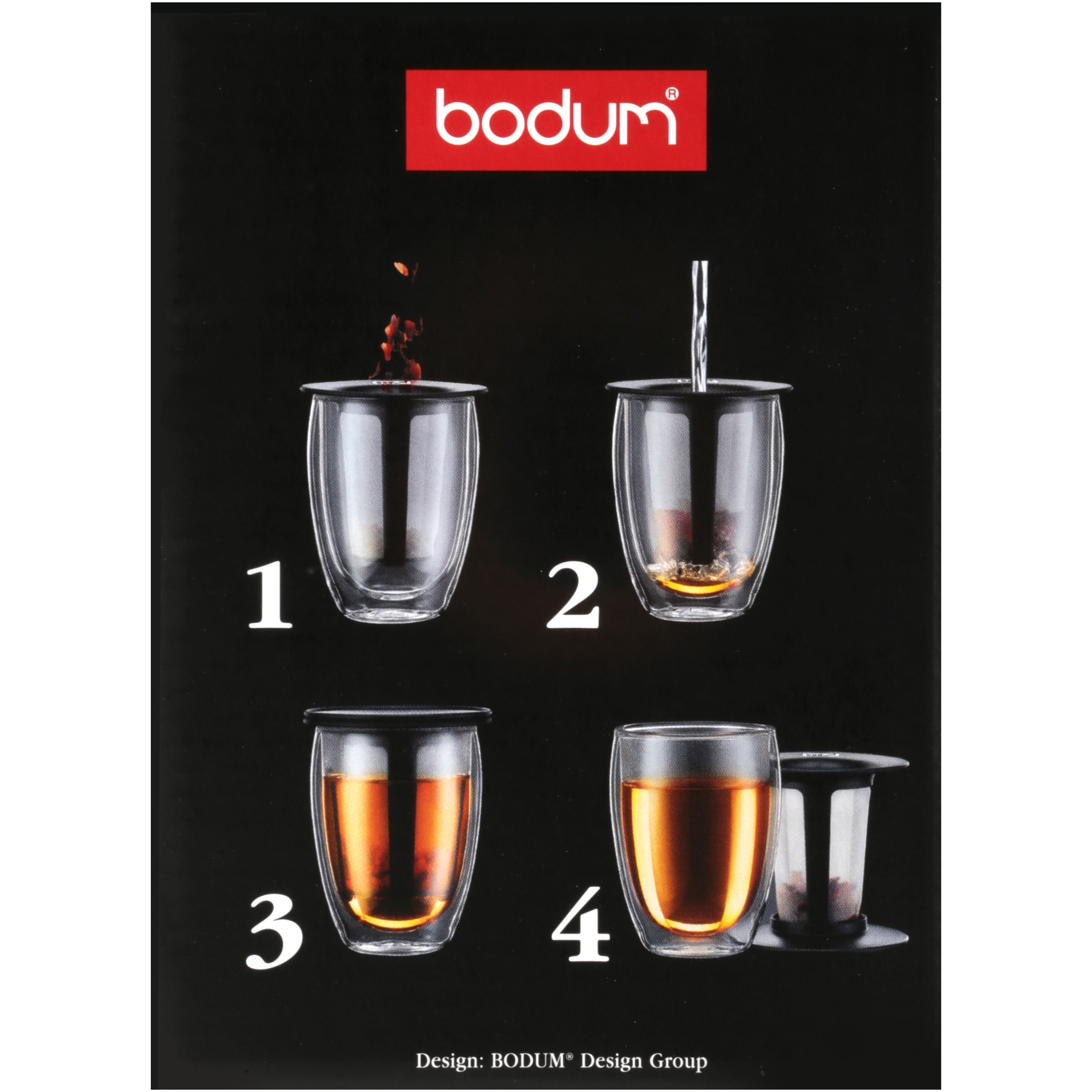 Bodum One Tea Strainer with Pavina Double Wall Glass Set, 12 Oz, Black
