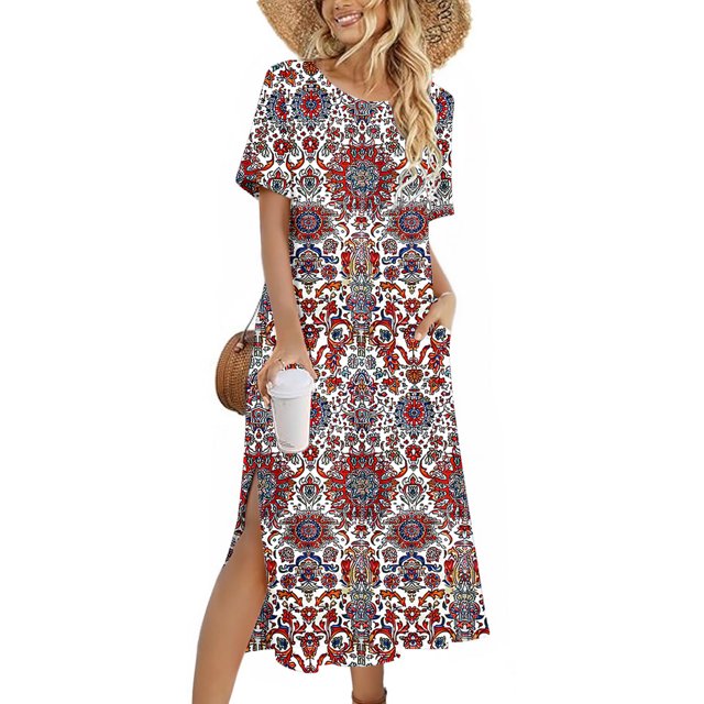 Ovzne Robes pour Femmes 2025 Robe Femme Couleur Unie Ample Décontractée Mode Manches Longues Robe à Col Manches Longues Robe Femme Manches Longues Imprimée Liquidation