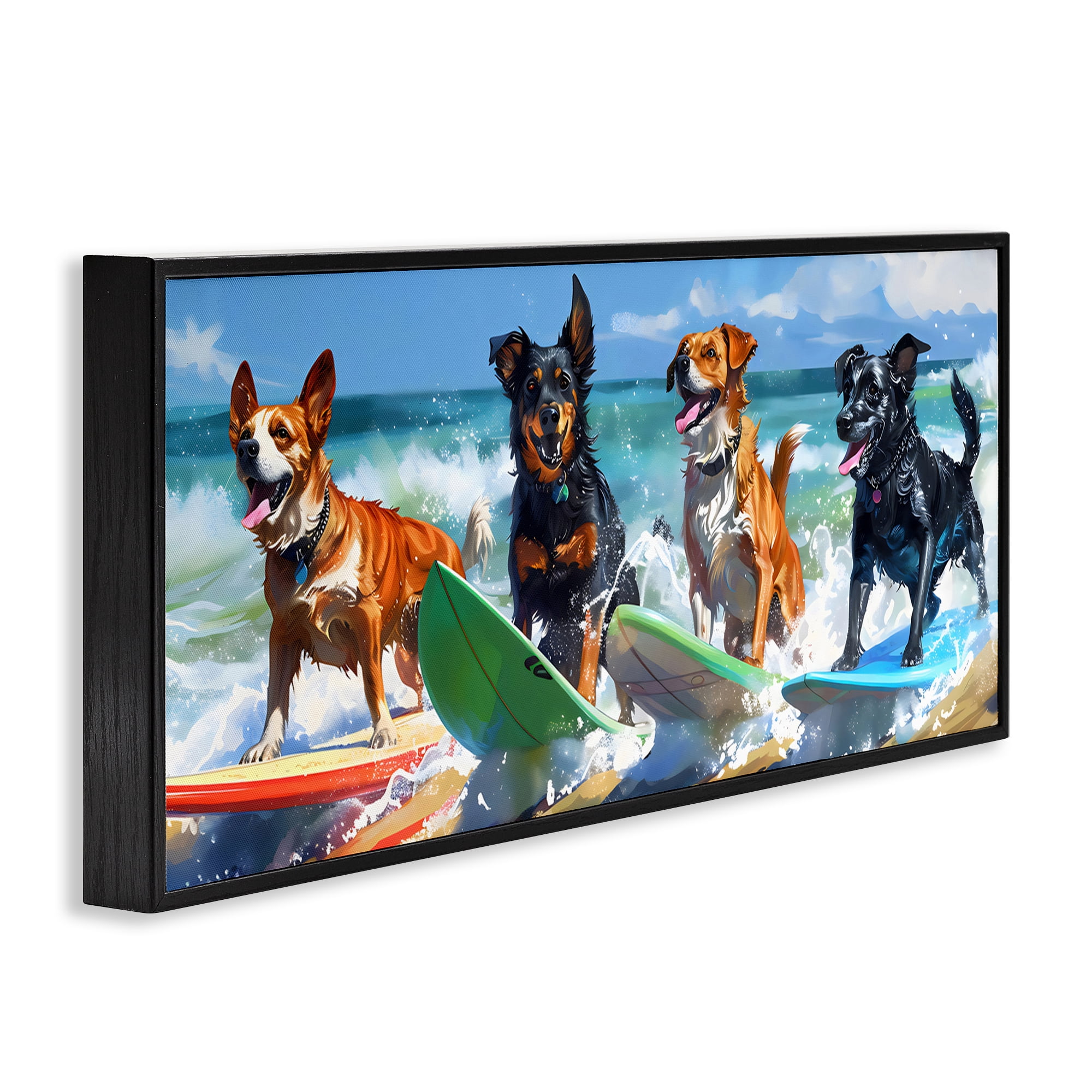 Stupell Industries Dogs on Surfboards Summer Fun Black Framed Giclee Art, design by Creative Studio
