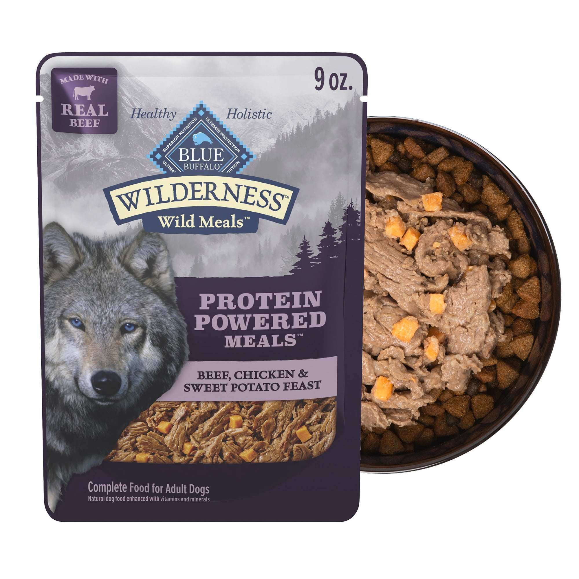 Blue Buffalo Wilderness Wild Meals High-Protein Adult Wet Dog Food, Beef, 9 oz.