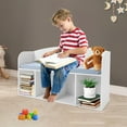 thumbnail image 3 of White Kids Bookshelf with Reading Nook, Bookshelf with Soft Cushion, Storage Bench with Book Rack 4 Storage Compartments, 3 of 14