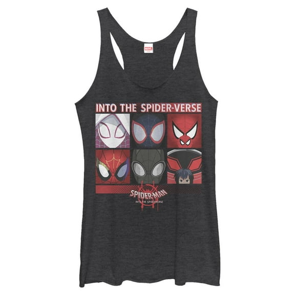 Women's Marvel Spider-Man: Into the Spider-Verse Mask  Collage  Racerback Tank Top Black Heather Medium