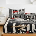thumbnail image 6 of King Size Fitted Sheet Set - Vintage Rooster 3 Piece Bedding Sets 16" Deep Pocket Fitted Sheet with 2 Pillowcases, Black White Striped Watercolor Brushed Microfiber Hotel Luxury Bed Sheets, 6 of 9