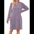 thumbnail image 2 of Vestido Informal de Larga con Bolsillos y Cuello en V para Mujer, Holgado, para Otoño e Invierno Púrpura XL, 2 of 9