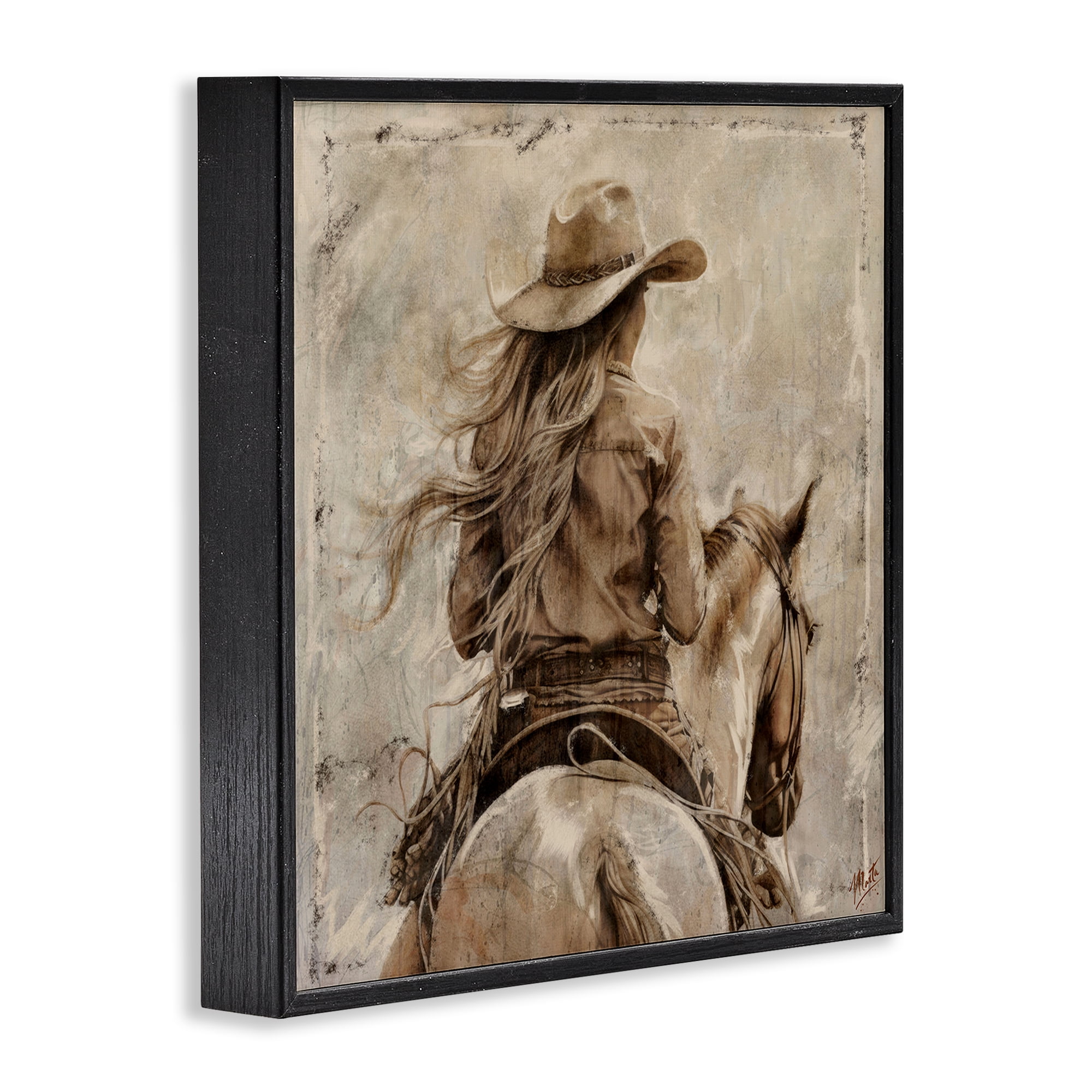Stupell Industries Windblown Cowgirl on Horseback Black Framed Giclee Art, design by Marta Wiley