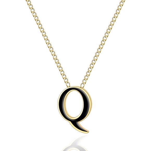 18k Gold-Plated Letter Necklace, Stainless Steel Initial A-Z Pendant Necklaces for Women Girls, Black/Gold , Personalized Chain Necklace