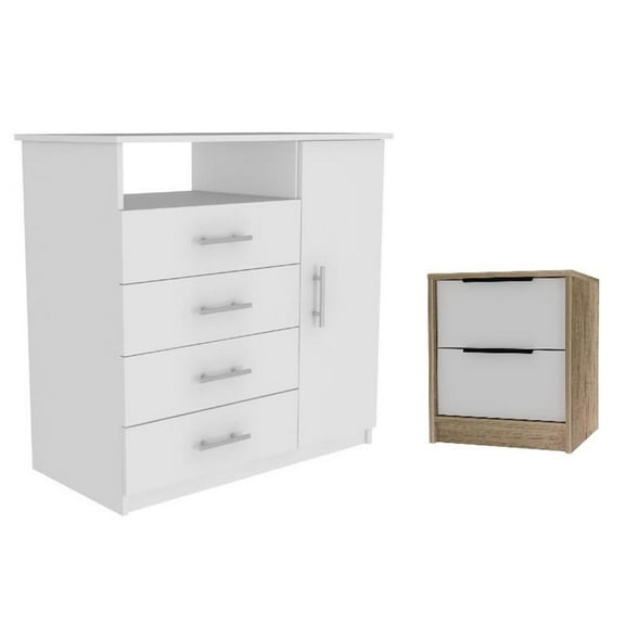 Home Square 2-Piece Set with Wood Four Drawer Dresser & Nightstand in White