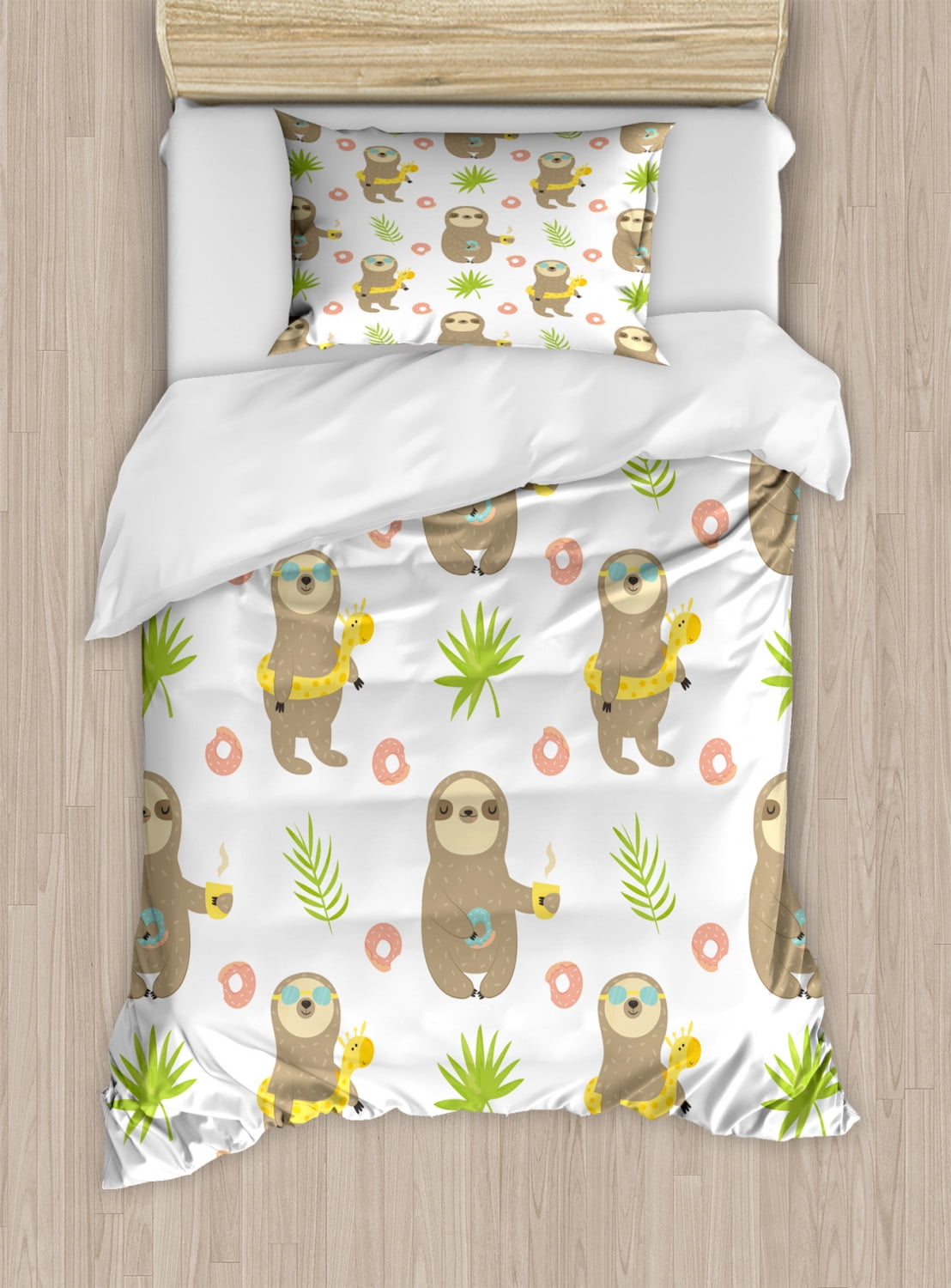 Sloth Duvet Cover Set Twin Size, Tropical Image of Cacti and Sloths ...