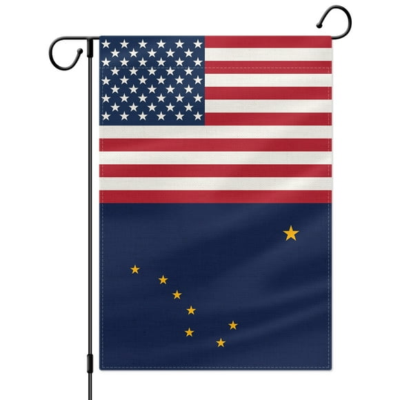 PTEROSAUR USA American Alaska State Garden Flag, 12.5x18 in Vertical Double Sided Burlap for Indoor Outdoor Home Garden Décor