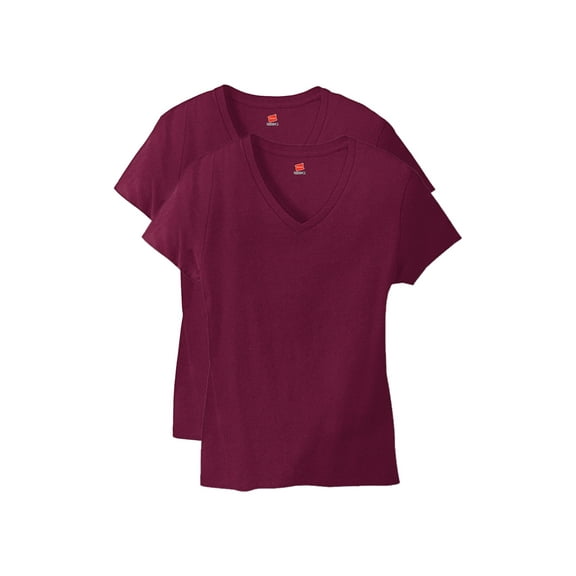Hanes Perfect-T Women's V-Neck Cotton T-Shirt, Value 2-Pack Maroon 3XL
