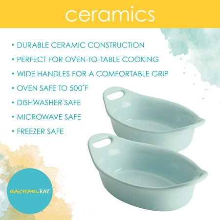 Rachael Ray - 2-Piece Oval Ceramics Au Gratin Set - Light Blue