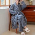 thumbnail image 5 of Fanxing White Plush Robes for Women, Premium Fleece Jacquard Warm Bathrobes Winter Knee Length Sherpa Spa Shaggy Gray XL, 5 of 6