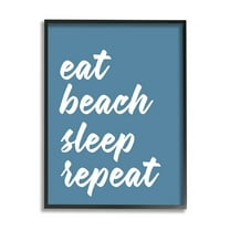 Stupell Industries Eat Beach Sleep Repeat Blue Script Phrase Graphic Art Black Framed Art Print Wall Art, Design by Lettered and Lined