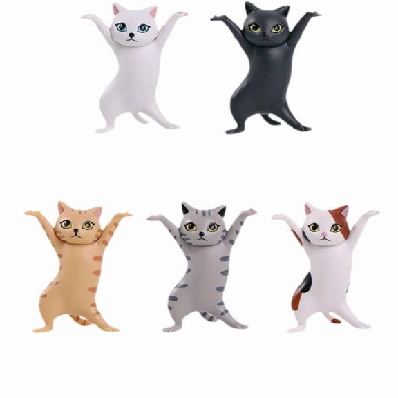 Kawaii Dancing Cat Figurine 5-Piece Set - Cute Desk Decor, Aesthetic Desk Decor Accessories, Funny Cat Desktop Ornament, Cute Gift for Cat Lovers & Home Office Decor