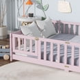 thumbnail image 6 of Full Size Kids Toddler Floor Bed with Door and Fence, UHOMEPRO Montessori Floor Bed with Slats and Safety Guardrails, Solid Wood Full Bed Frame for Bedroom, Pink, 6 of 14