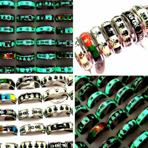 K-KED 20pcs/lot Luminous Ghost Skull Ring Stainless Steel Punk Gothic Rings Party Gift