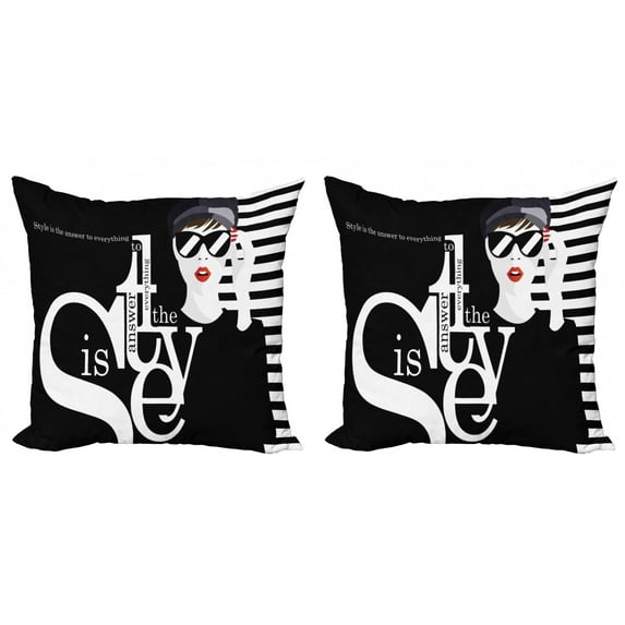 Ambesonne Saying Throw Pillow Cover 2 Pack, Style is the Answer Text, 18", Scarlet Black and White