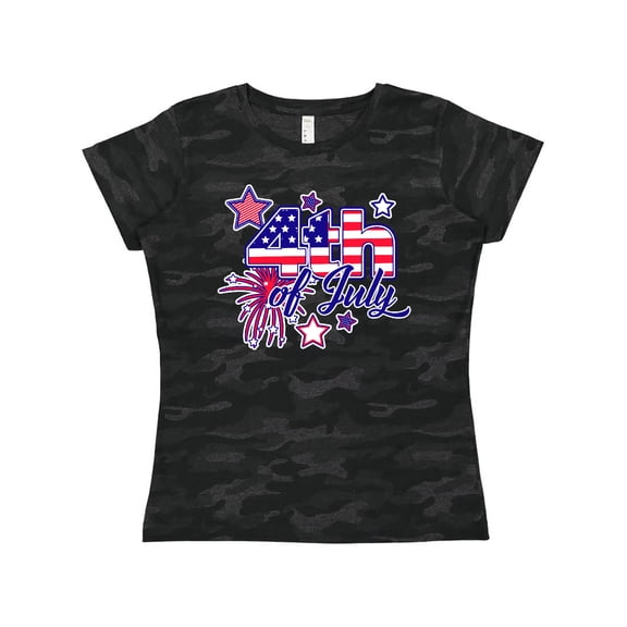 Inktastic 4th of July Fireworks Stars and American Flag Women's T-Shirt