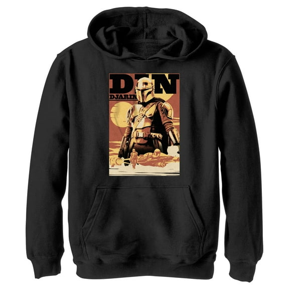 Boy's Star Wars: The Book of Boba Fett Din Djarin Poster Pull Over Hoodie Black X Large