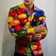 thumbnail image 1 of Camisa de hombre con estampado de comida, solapa, color rosa, para exteriores, calle, manga larga, ropa estampada, diseñador de prendas de vestir, informal, 1 of 6