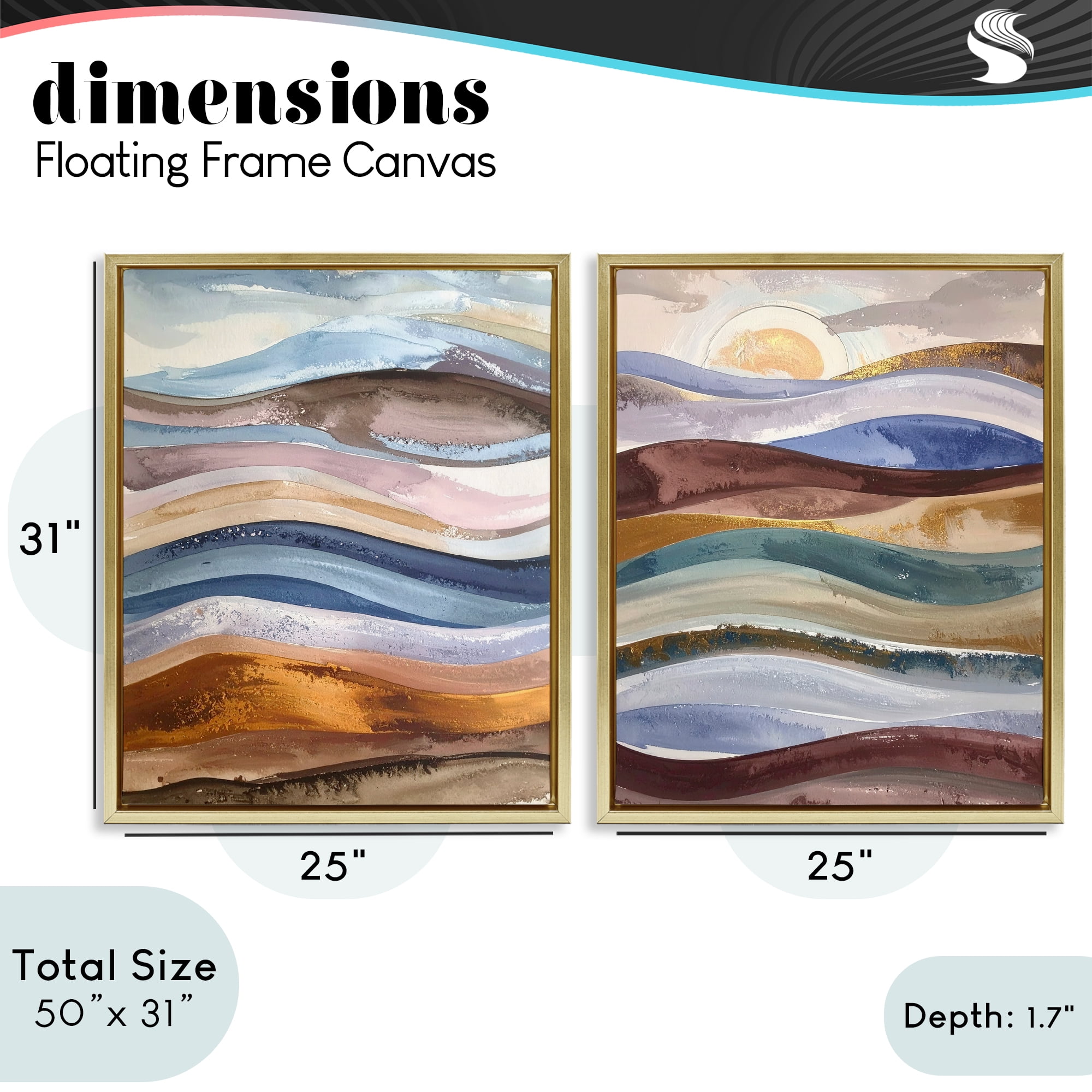 Stupell Industries Earthy Ocean Flow 2 Piece Gold Framed Floater Canvas Set, design by Alonza Saunders