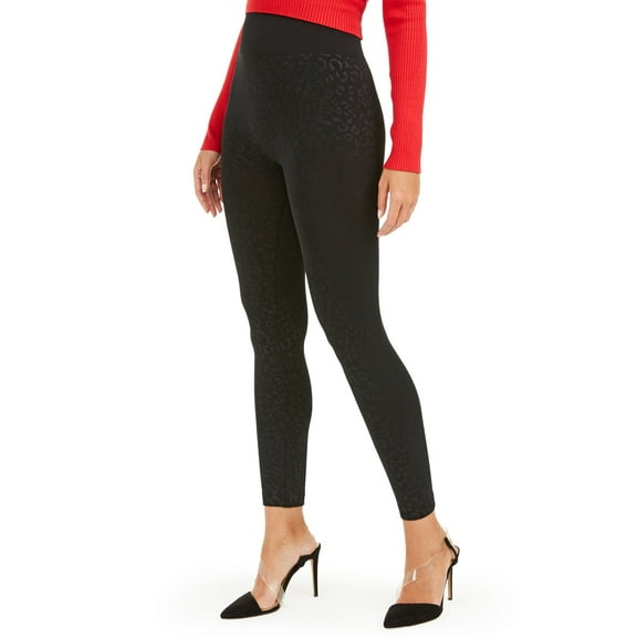INC International Concepts Women’s Seamless Embossed Animal-Print Leggings, Black, X-Large/XX-Large
