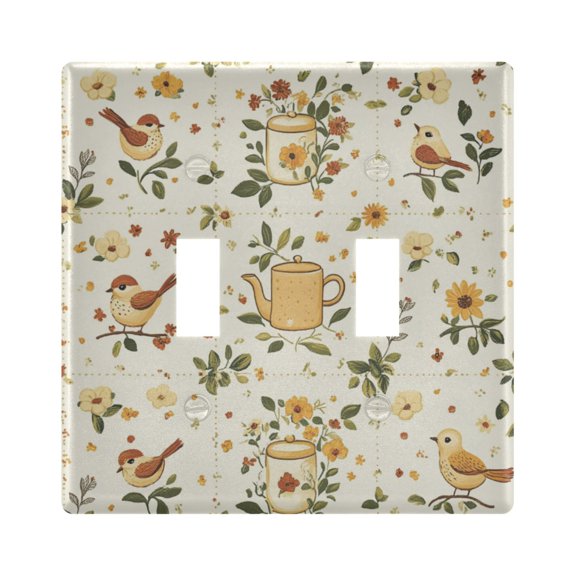 Yayeee Toggle Light Switch Wall Plate 2-Gang 4.56"x4.48" Decorative Outlet Cover, Birds Sunflowers