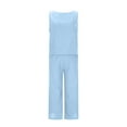 thumbnail image 3 of Ashirexll Lounge Set, Comfy Sets for Women Clothing, Fashion Woman Round Neck Solid Sleeveless Blouse and Loose Pockets Pants Sets Sky Blue 4XL, 3 of 7