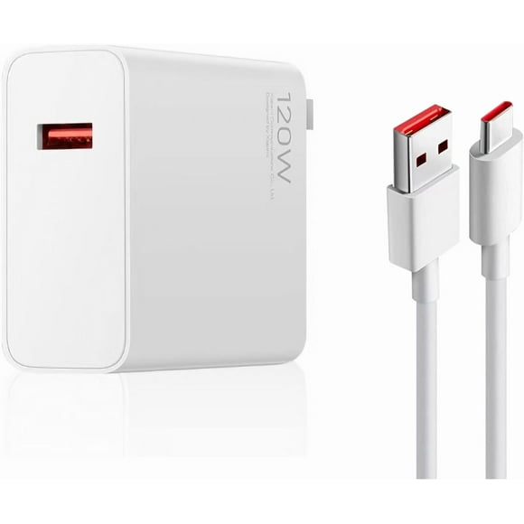 HFLRZZ Chargeur Mural USB Super Rapide 120W pour Xiaomi 14 13 12 13t 12t 12s Pro Lite Redmi Note avec Câble USB Type-C 6A de 3,28 Pieds, Blanc