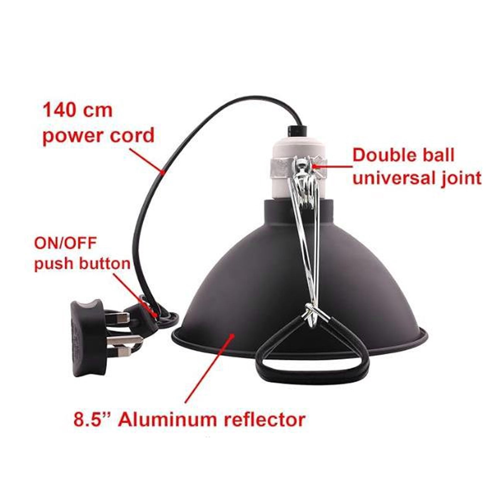 Yajisi 300W Reptile Heat Lamp Fixture with Fireproof Stainless Steel Shade, UVA UVB Basking Light for Lizards Turtles Snakes, US Plug 110V