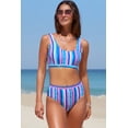 thumbnail image 4 of Striped Print U Neck Mid Rise Swimsuit Bikini, 4 of 51