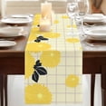thumbnail image 5 of Summer Chrysanthemum on Plaid Table Runner 13x60in Non-Slip Cotton Linen Table Runners, Country Black Leaves Dresser Scarves TableRunner for Dinner Kitchen Dining Wedding Party, 5 of 9