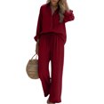 thumbnail image 4 of Bbyeadc 2 Piece Linen Sets for Women Long Sleeve Collared Button Down Shirt Comfort Drawstring Pants Going Out Travel Sets,Red (XXL), 4 of 5