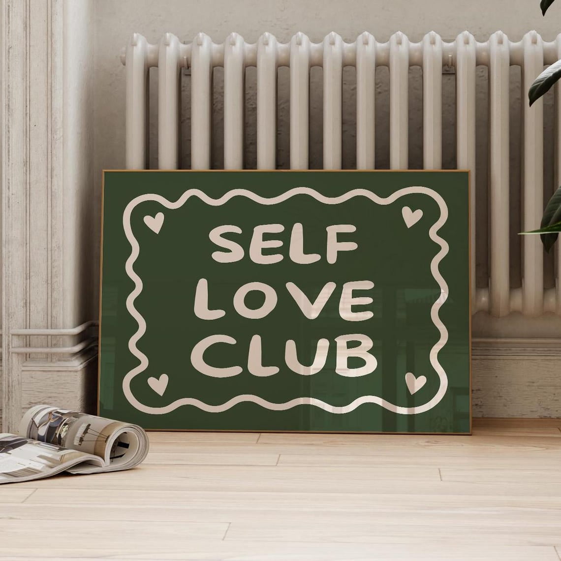 Self Love Club Wall Art Retro Aesthetic Print Uplifting Quote Inspirational Wall Art Horizontal Sage Green Motivational Wall Decor Wall Art Modern Wall Decor 24x36 UNFRAMED