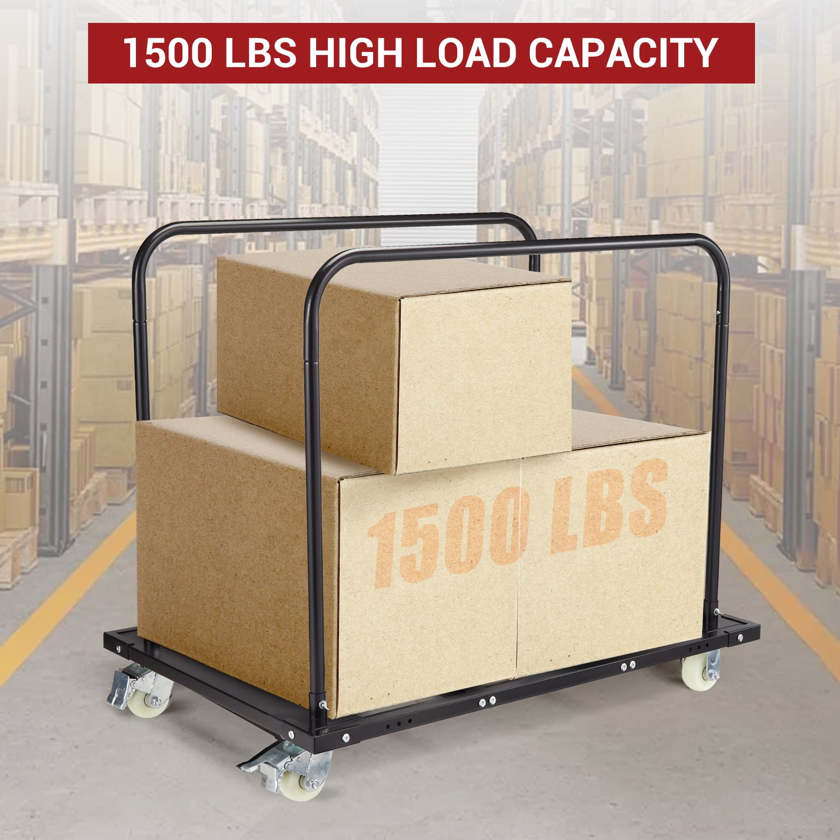 1500 LB Heavy-Duty Steel Folding Table Dolly | Lockable Wheels & Dual Removable Handlebars | Portable Mover for Event/Banquet/School
