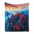 thumbnail image 1 of Landscape Soft Flannel Fleece Throw Blanket, Gradient Orange Sunrise Foggy Mountains Scenic Views Ukraine, Cozy Plush for Indoor and Outdoor Use, 60" x 80", Dark Pink Peach, by Ambesonne, 1 of 5