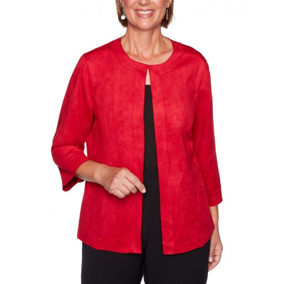 Alfred Dunner Women's Elegant Soft Suede Lightweight Jacket Size S Red