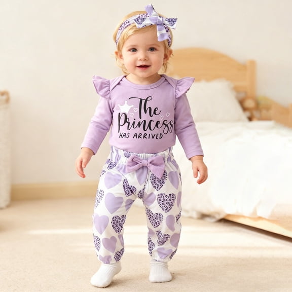 RTKFRFLM Valentine's Day Gift Baby Girl Clothes Set 3PC & Flora Romper with Ruffle Pants Soft Cotton 0-24 Months Outfit for Photo